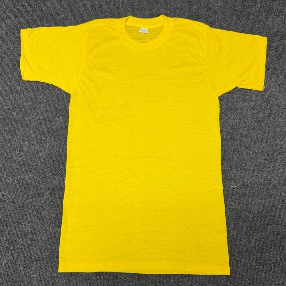 Vintage 70s Blank Yellow T-Shirt Mens Small 50/50 Made in USA Crewneck Tee